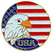 USA FLAG EAGLE ROUND PIN 1"  